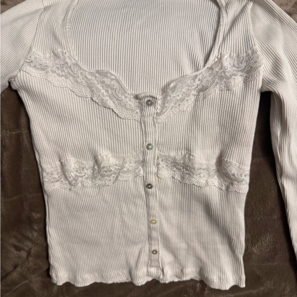 Zara Cream Ribbed Knit Top - Picture 3 of 4